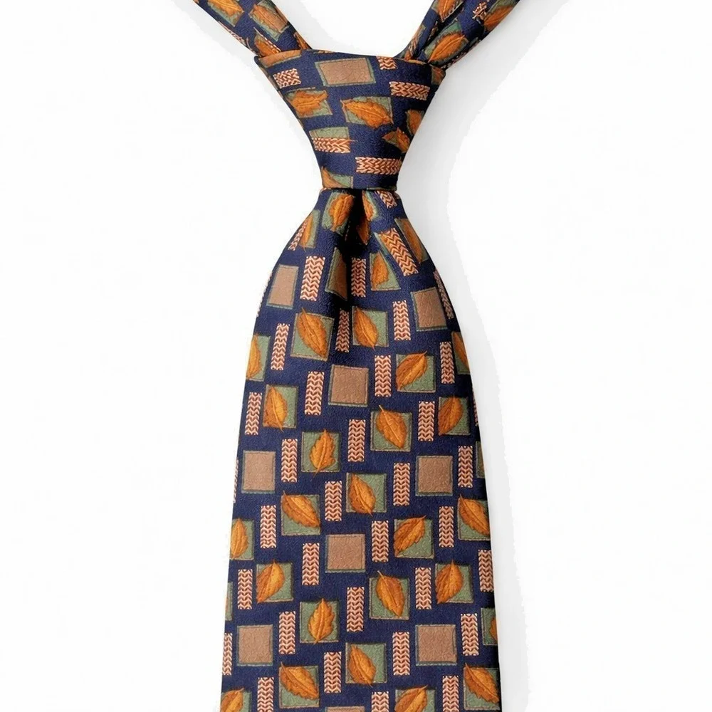 Vintage Chaps Ralph Lauren Silk Men's Necktie Geometric Leaves Fall Autumn USA‎